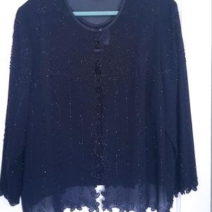 R&M Richards Women Sequins Jacket & Matching Tank Top  Black Size 24W